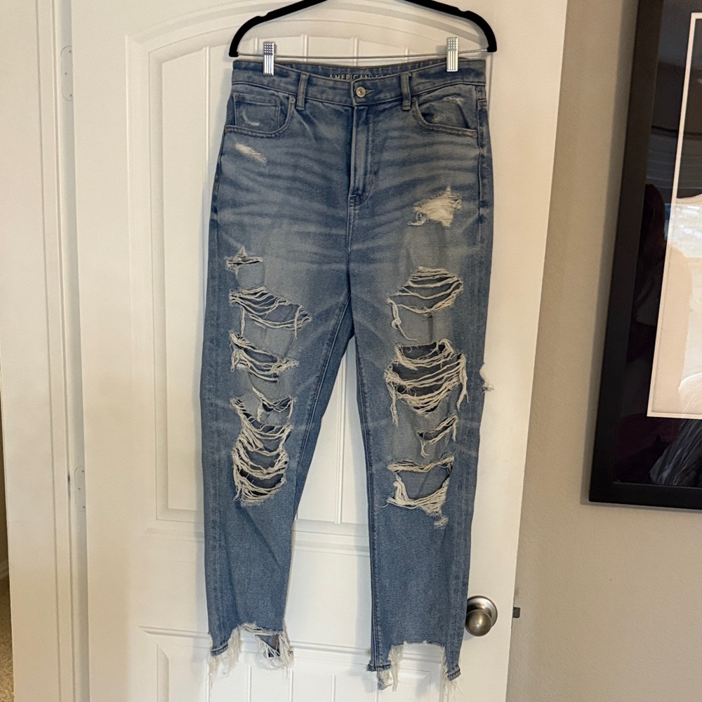 American Eagle Outfitters Ripped Blue Ankle Jeans